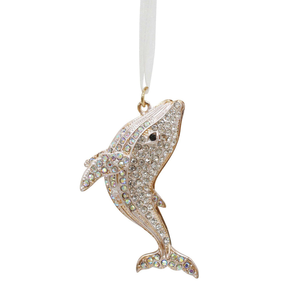 LVD Metal/Ribbon 7.5cm Blue Whale Ornament Decorative Hanging Charm Gold
