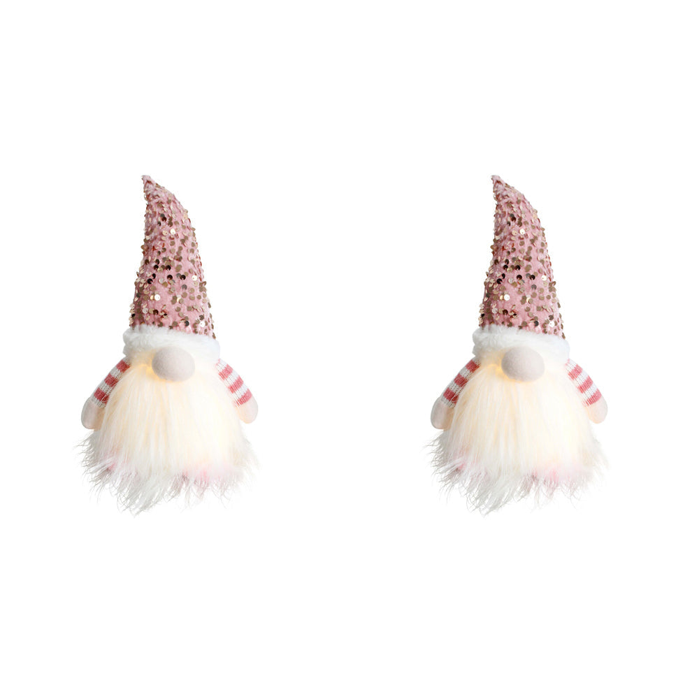 LVD 17x30cm Polyester LED Pink Gnome Home/Living Room Xmas Display Decor (2 Pack)