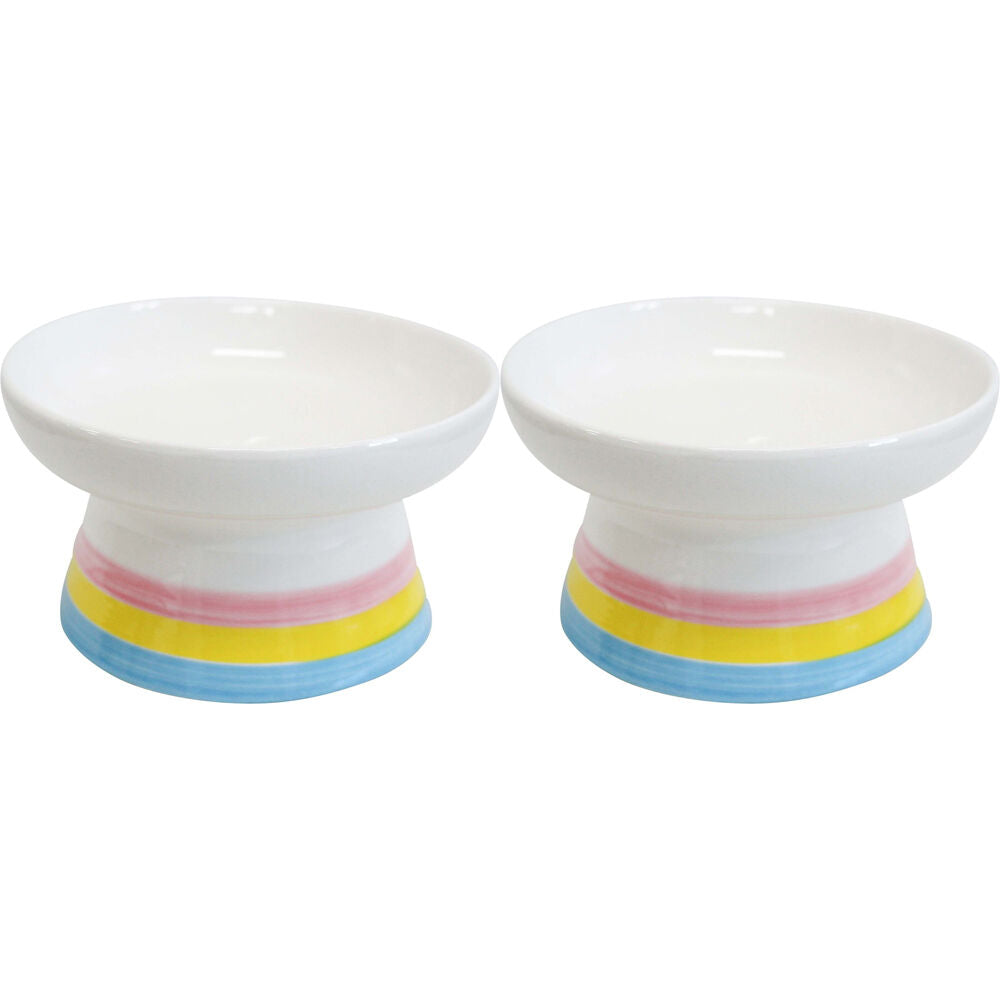 LVD Ceramic Stripes Raised Pet Feeding Bowl 8.5x15cm Multicoloured (2 Pack)