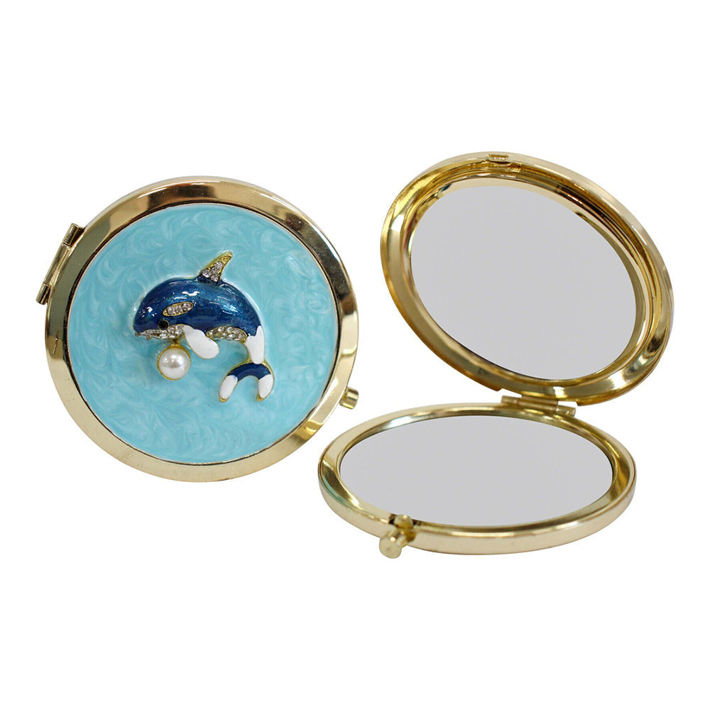LVD Metal/Enamel/Glass 7cm Compact Mirror Cosmetic Travel/Pocket Portable Ocean Orca
