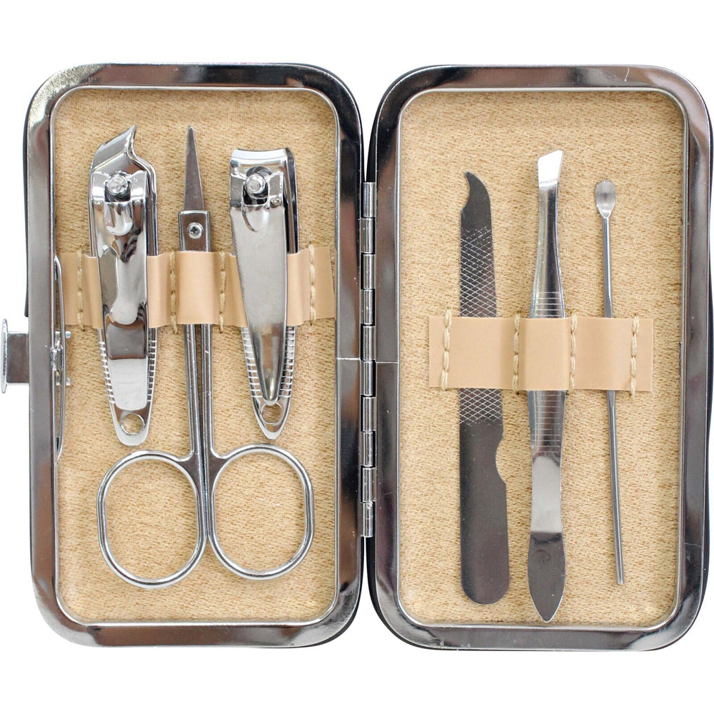 LVD Metal/Plastic 10.5cm Manicure Set Nail Clipper/Cuticle Kit Pink Glitter (7 Pieces)