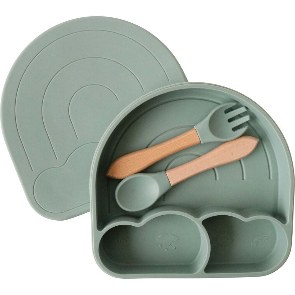 LVD 3pc LVD Arch Silicone Baby Feeding Bowl and Cutlery Set 18x17.5xcm Sage Green (2 Pack) — image 2