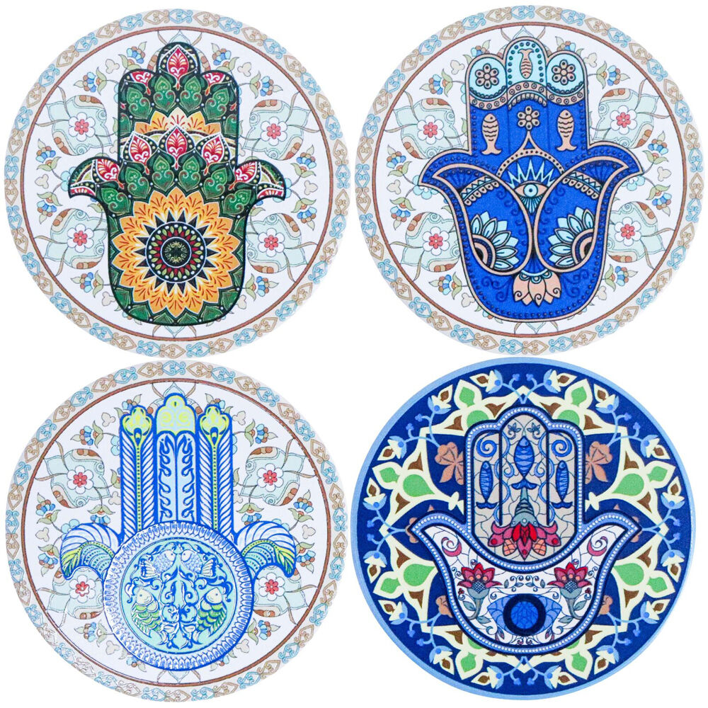 LVD Ceramic Coffee Table Decorative Coasters Set 10.5x0.5x10.5cm Hamsa Hands (4 Pieces)