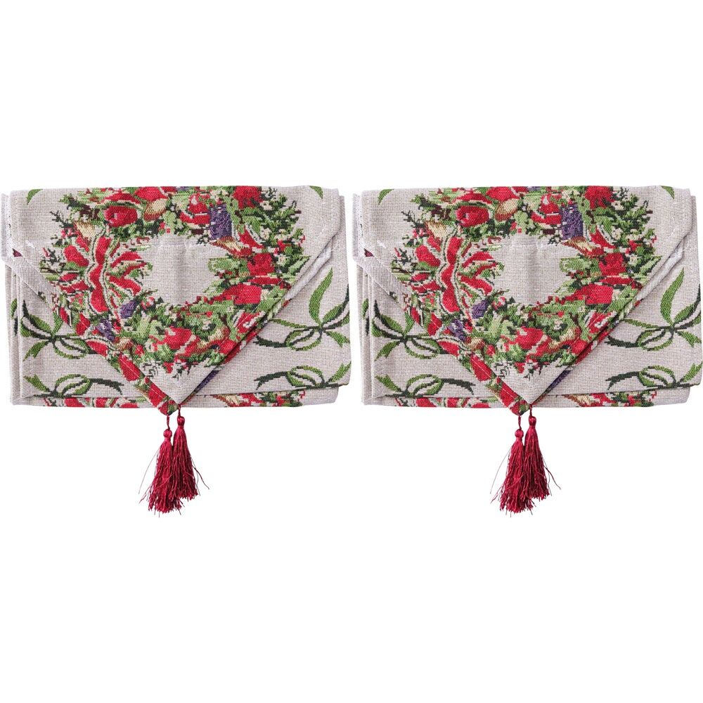 LVD 34x180cm Polyester Wreath Christmas Table Runner Home/Kitchenware Decor (2 Pack)