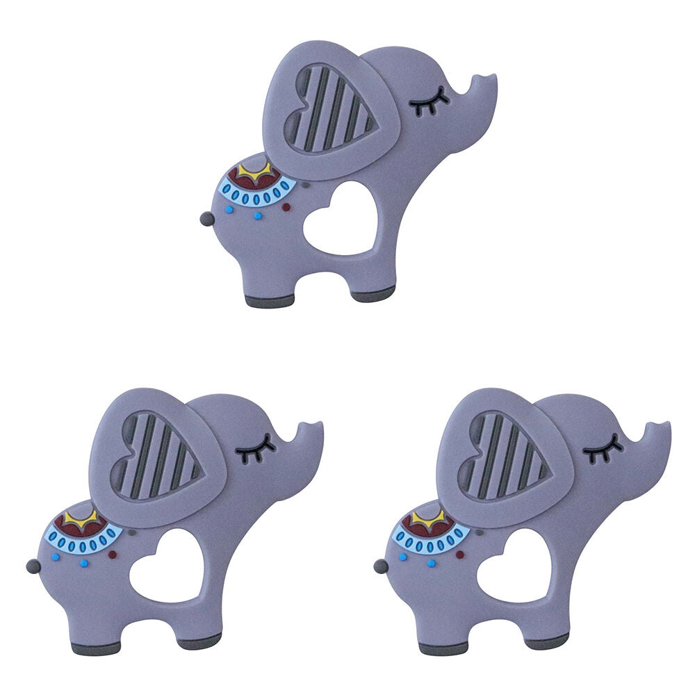 LVD Silicone Baby Teether Toy Toddler Chew Soothe Elephants 10cm Assorted (3 Pack)