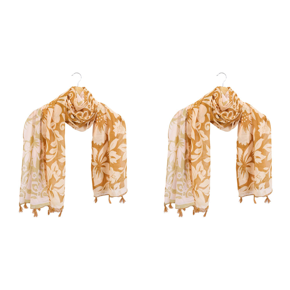 LVD Mustard Folk Scarf/Sarong Women Beach Cover Up Shawl 90x180cm Polyester (2 Pack)