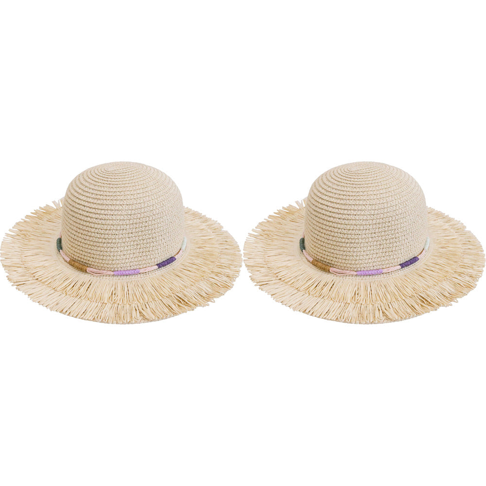 LVD Kids/Children Woven Sun Outdoor Summer Hat 32cm Brim Round Boho Layers (2 Pack)