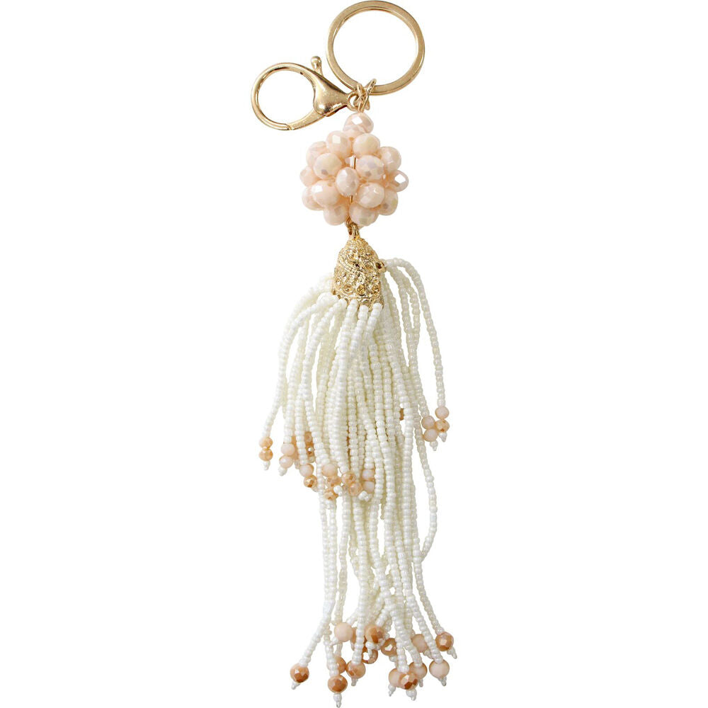 LVD Hanging Keyring Bag Hanger w/ Beads/Tassel Design Accessory 17cm Ivory