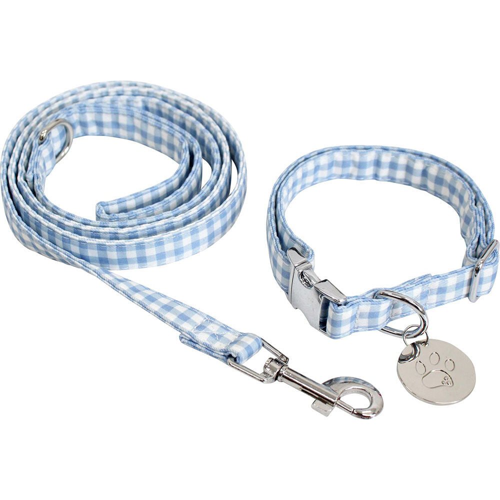 LVD Lavida Polyester/Metal Pet/Dog Strap Collar & Lead Set Medium Check Blue