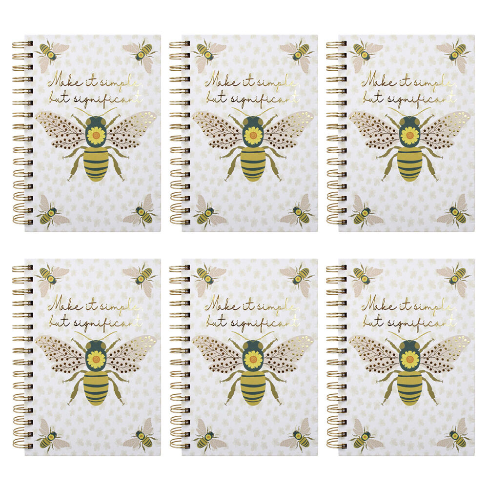 LVD Bee Significance A5 Notebook Journal/Diary Writing Stationery 15.5x21cm (6 Pack)