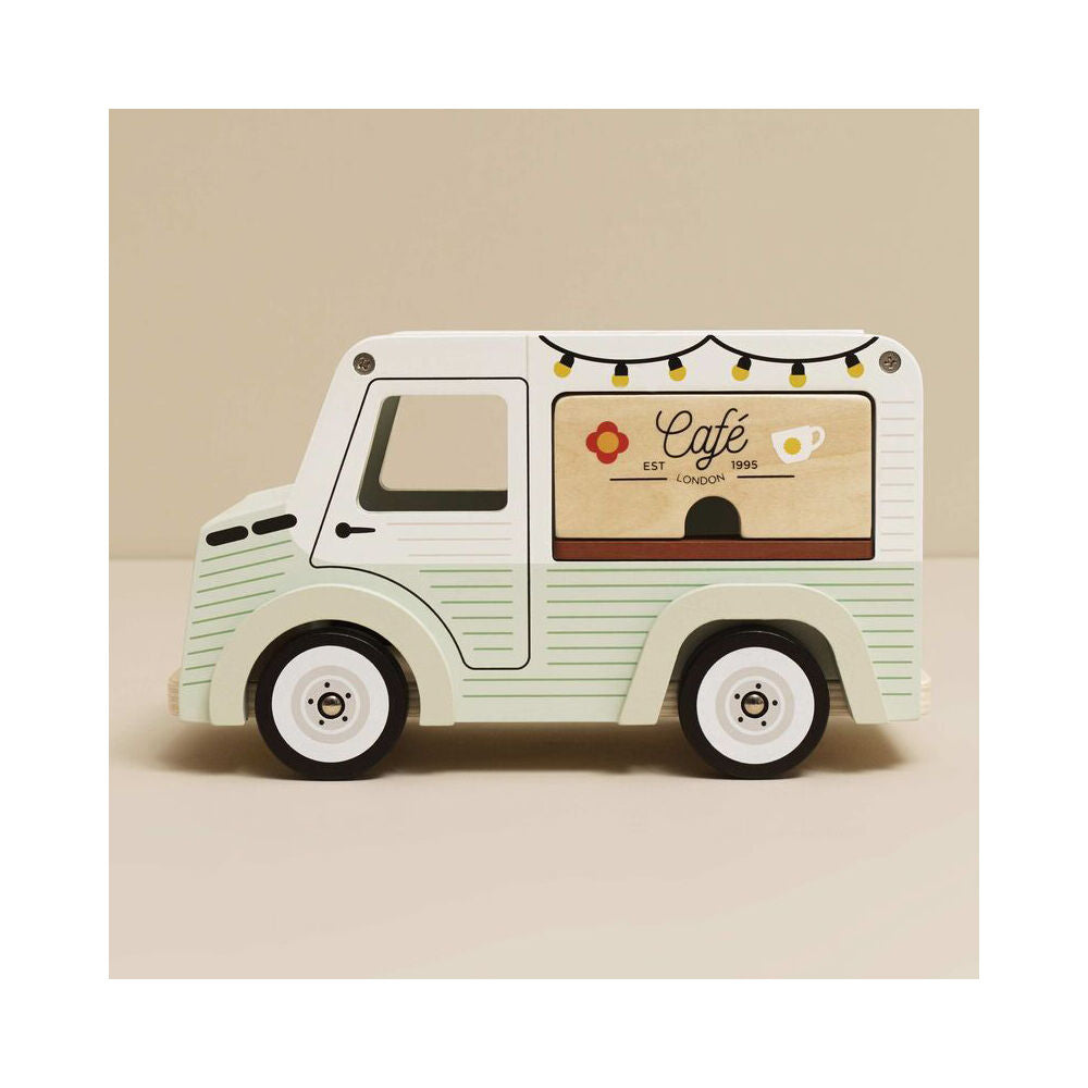 LE Toy Van 3y+ Green Wooden Mobile Cafe Kids Set w/ Menu/Mug/Crossiant/Tray — image 2