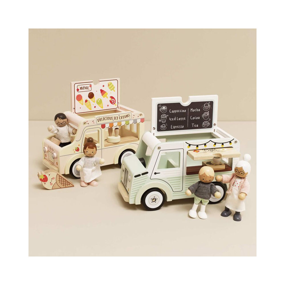 LE Toy Van 3y+ Green Wooden Mobile Cafe Kids Set w/ Menu/Mug/Crossiant/Tray — image 5