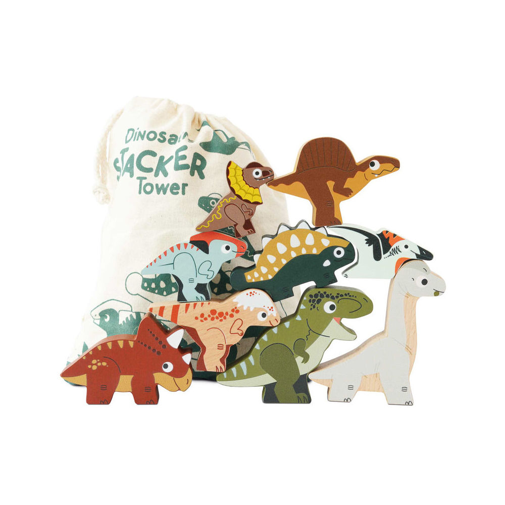 LE Toy Van Wooden Jurassic Stacking Dinosaurs w/ Bag Play Set Kids 18m+ (9 Pieces)