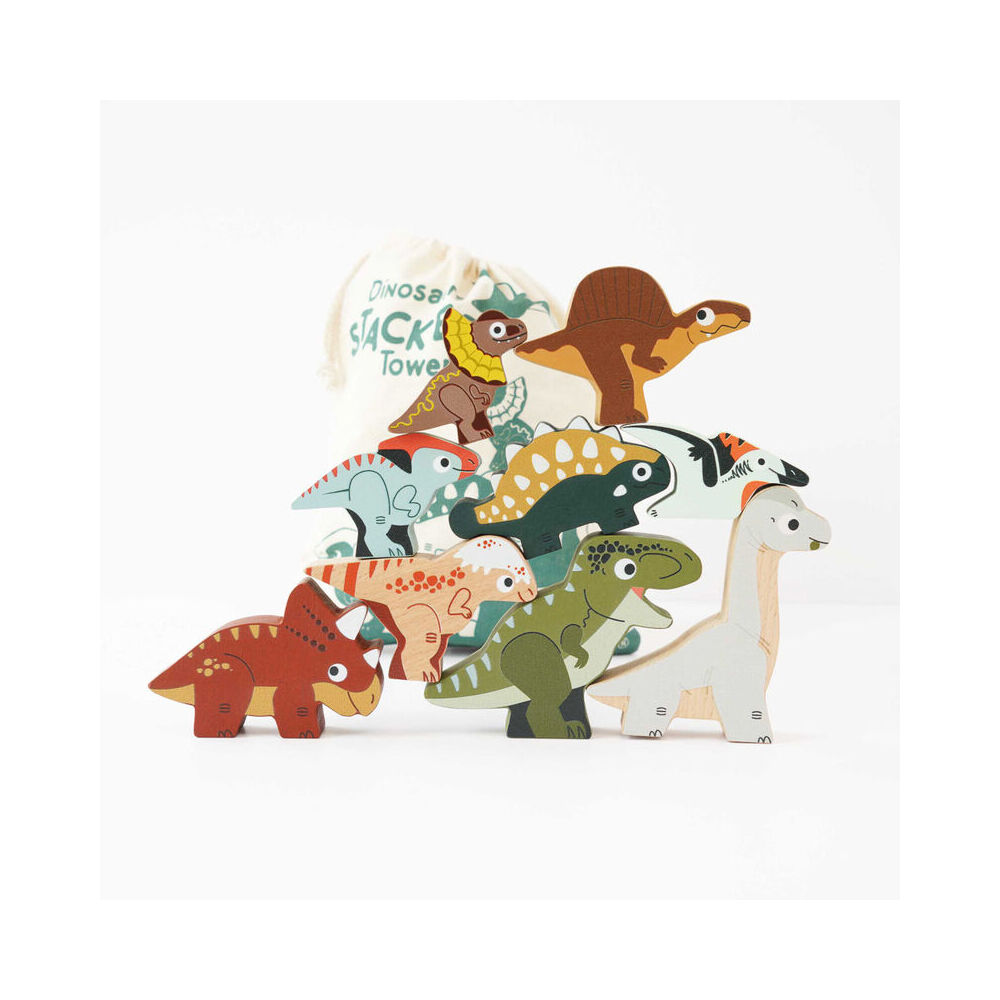 LE Toy Van Wooden Jurassic Stacking Dinosaurs w/ Bag Play Set Kids 18m+ (9 Pieces) — image 3