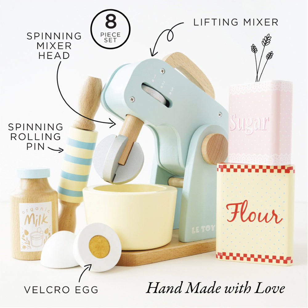 LE Toy Van Honeybake Mixer Set Rolling Pin Wooden Toy Kids Pretend Play 2y+ (8 Pieces)