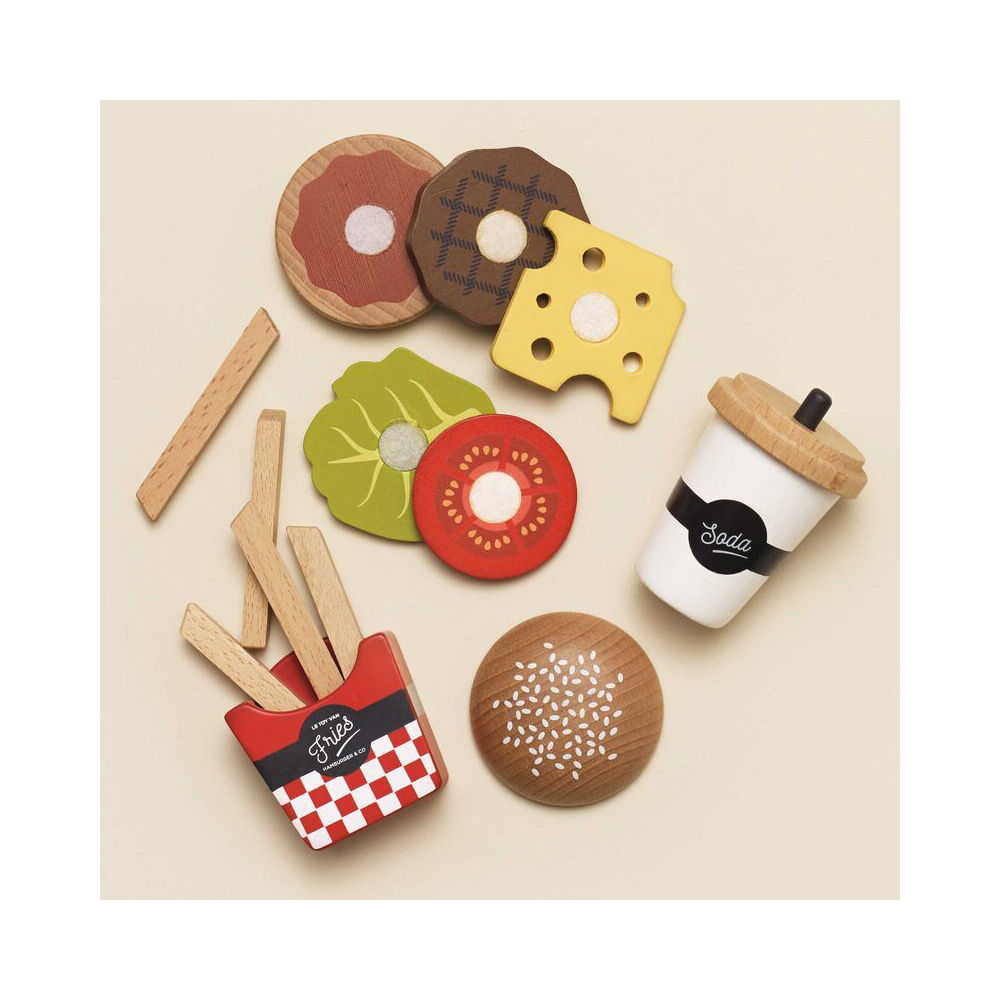 LE Toy Van 3y+/6x6x30cm Kids Pretend Play Wooden Hamburger Set w/ Fries/Drink — image 4