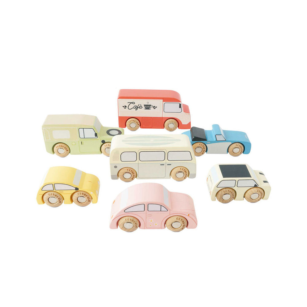 LE Toy Van Wooden Vintage Cars Vehicles Sensory Play Kids/Children 3y+ (7 Pieces)