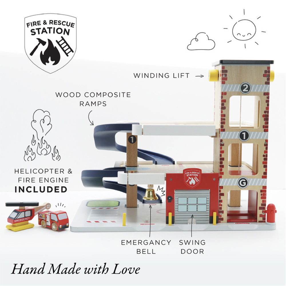LE Toy Van George's Fire & Rescue Truck/Helicopter Garage Wood Toy Set Kids 3y+ — image 2
