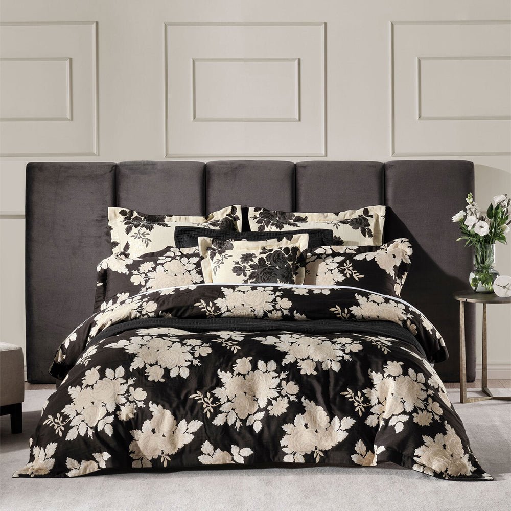Grace BY Linen House Donato Super King Bed Cotton Quilt Cover/Pillowcase Black