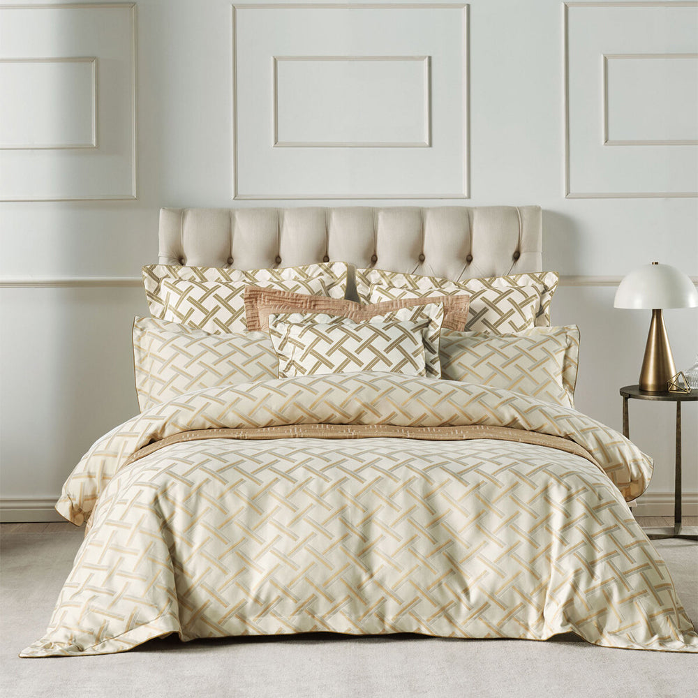 Grace BY Linen House Valeria Super King Cotton Quilt Cover/Pillowcase Champagne