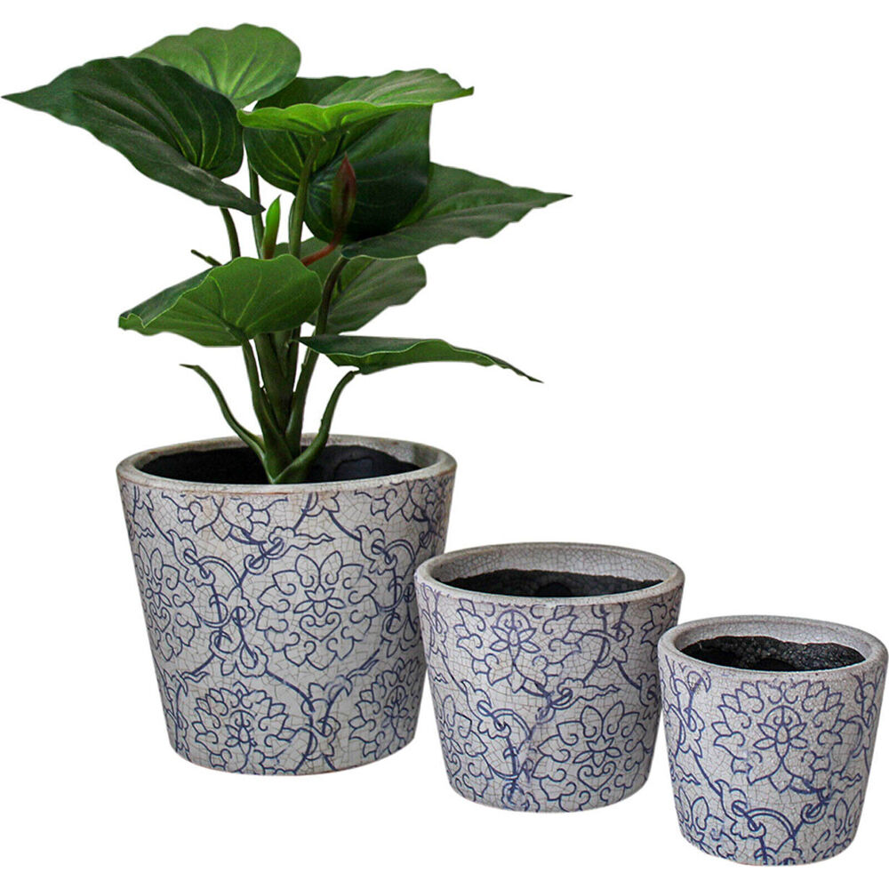 LVD Terracotta Planter Pot Set 15.5x14cm/12x10cm /9x8.5cm Fleur Blue (3 Pieces) — image 2