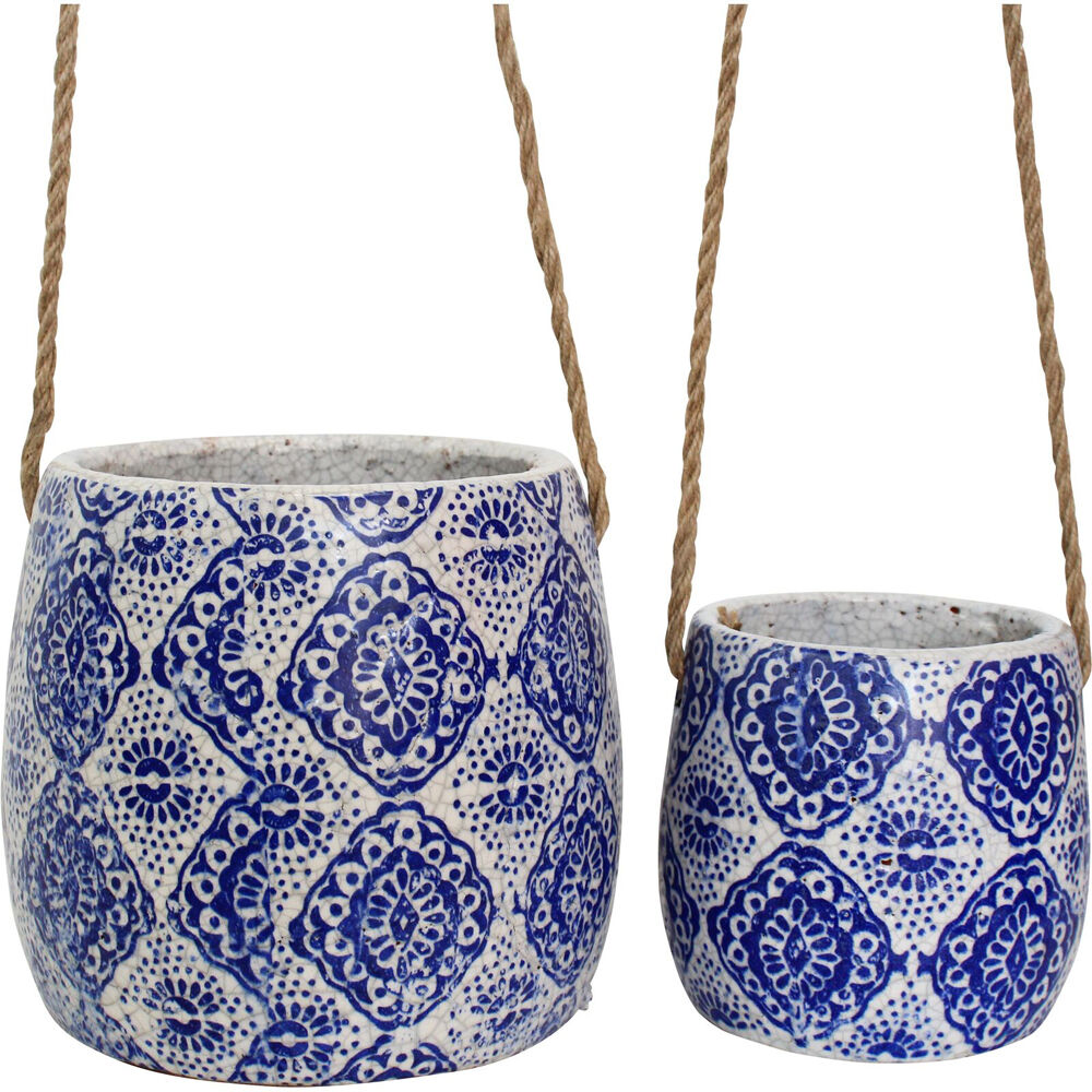 LVD Terracotta/Jute Hanging Pot Set 18x18x17cm/13x13x12.5cm Sorrento (2 Pieces)