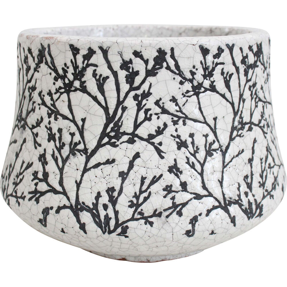 LVD 21x15.5cm White/Black Terracotta Planter Pot Angle Branching Tree