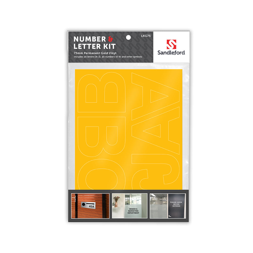 Sandleford 75mm Permanent Vinyl Letters/Numbers Adhesive Stickers Helvetica Gold