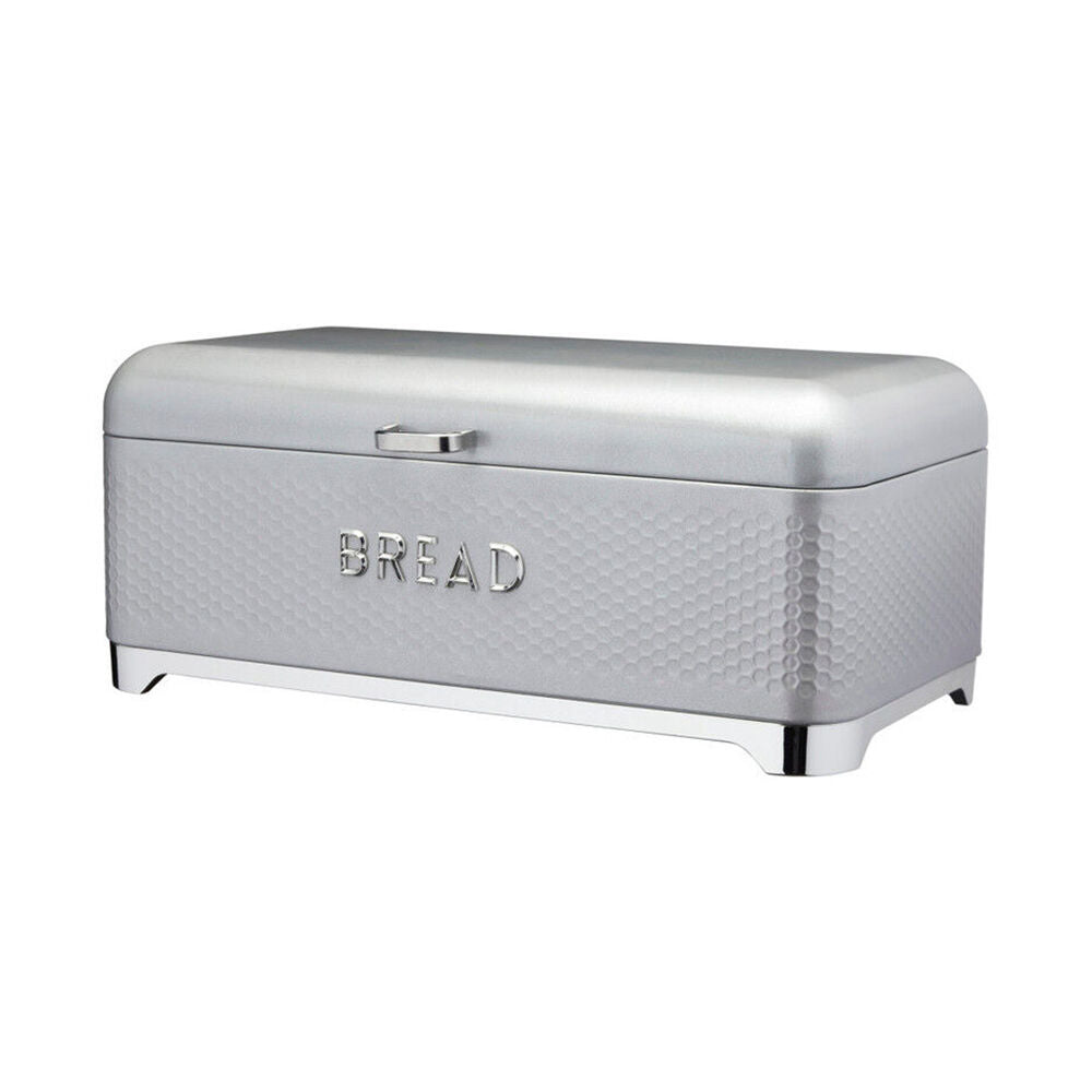 Kitchen Craft Lovello Carbon Steel Textured Bread Bin Storage Container 42x22cm Shadow Grey