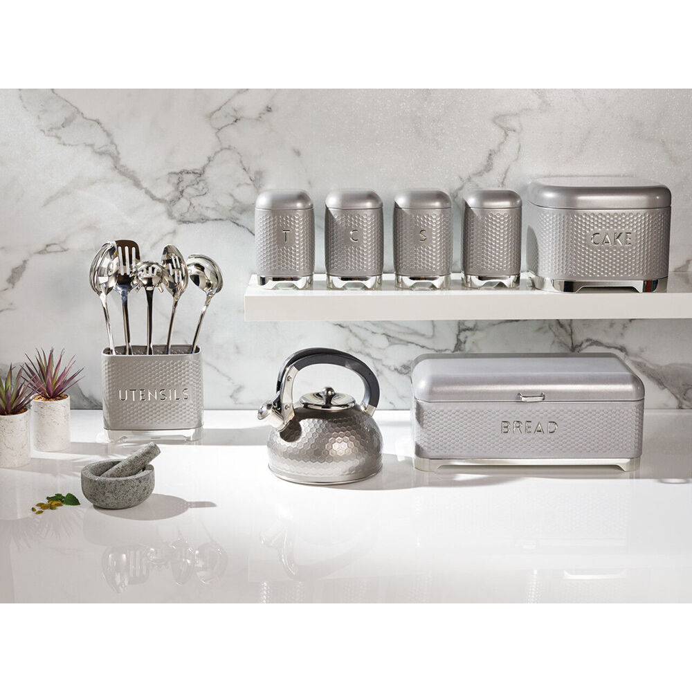 Kitchen Craft Lovello Carbon Steel Textured Bread Bin Storage Container 42x22cm Shadow Grey — image 2