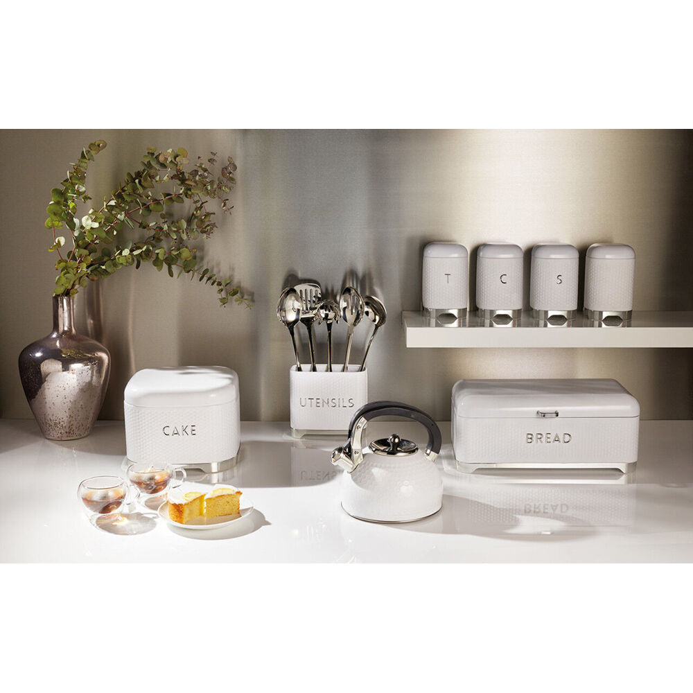 Kitchen Craft Lovello Carbon Steel Retro Coffee Canister w/ Geometric Finish Ice White — image 4