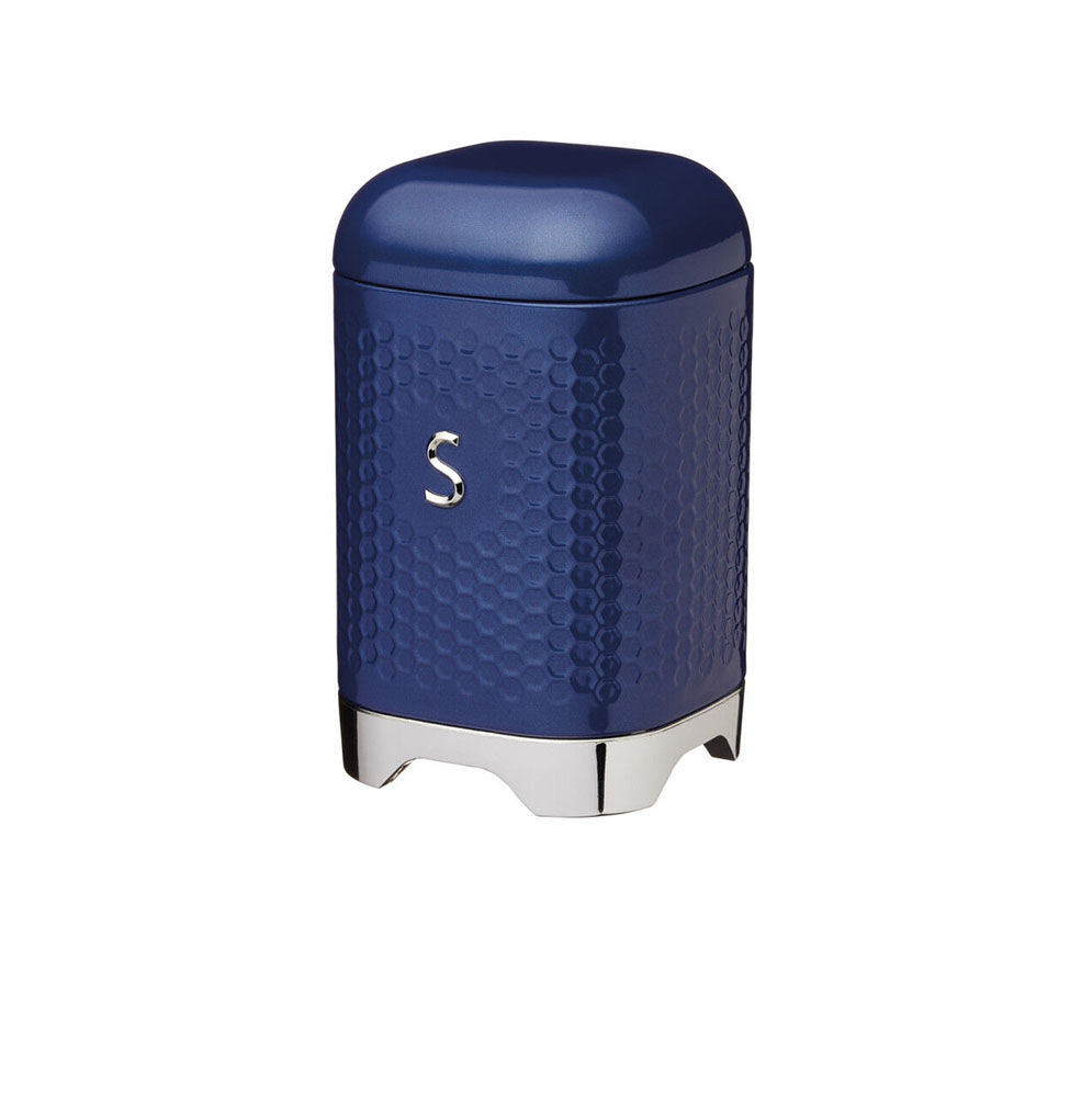 Kitchen Craft Lovello Carbon Steel Retro Sugar Jar w/ Geometric Texture Finish Midnight Navy