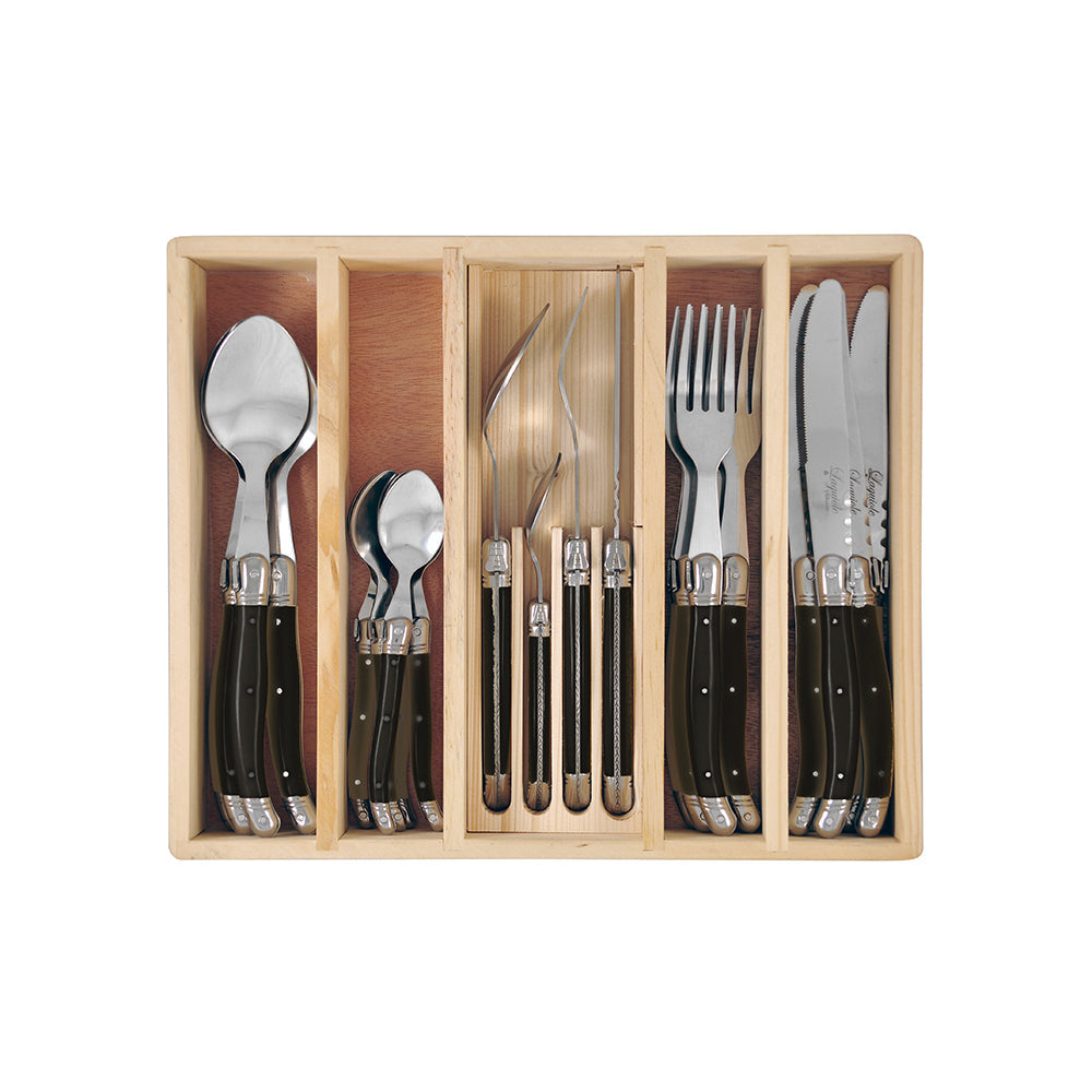 Laguiole Silhouette Stainless Steel Cutlery Set Knife/Fork/Spoon Black (24 Pieces) — image 2