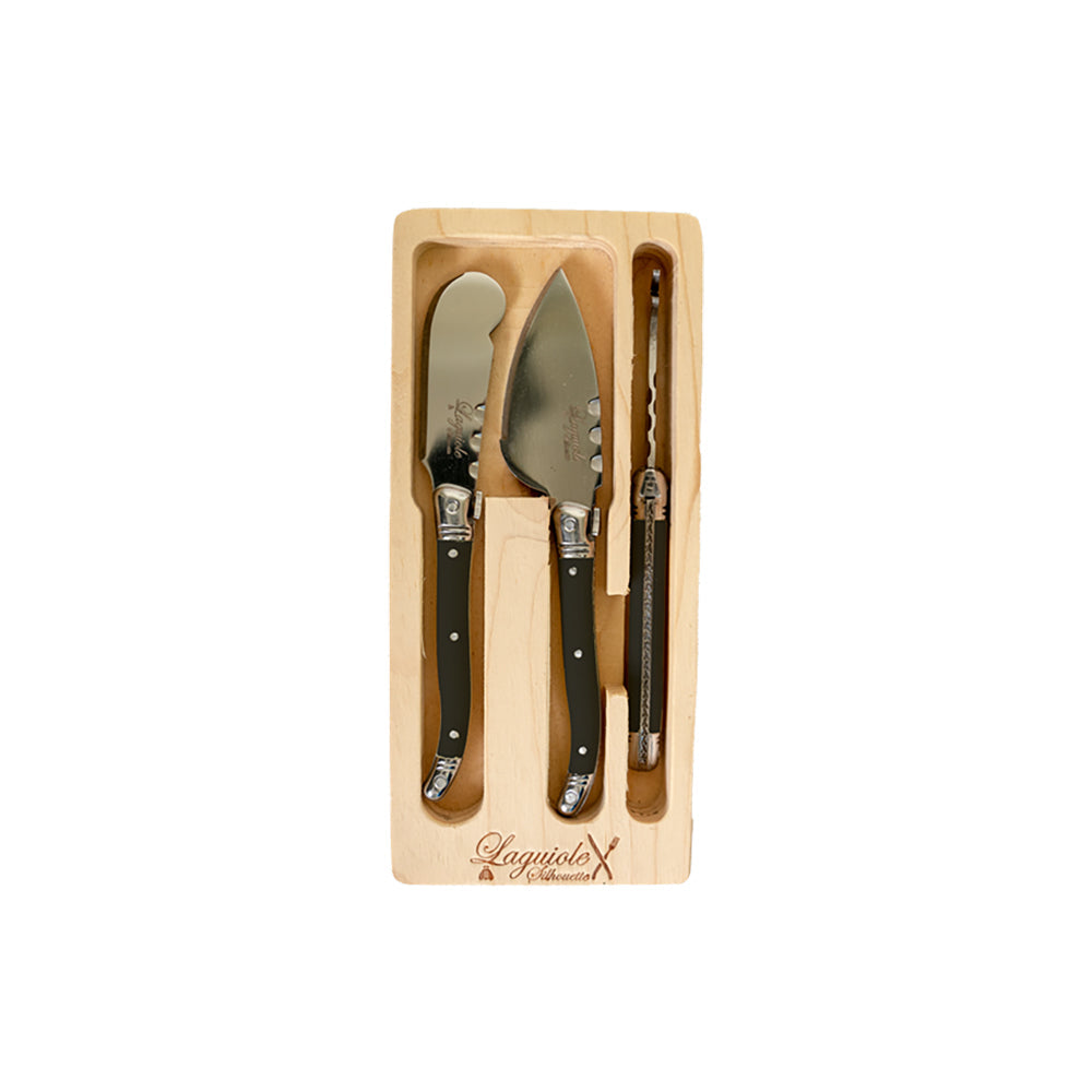 Laguiole Silhouette Knife Cleaver/Pate Mini Cheese Set Stainless Steel (3 Pieces) — Black