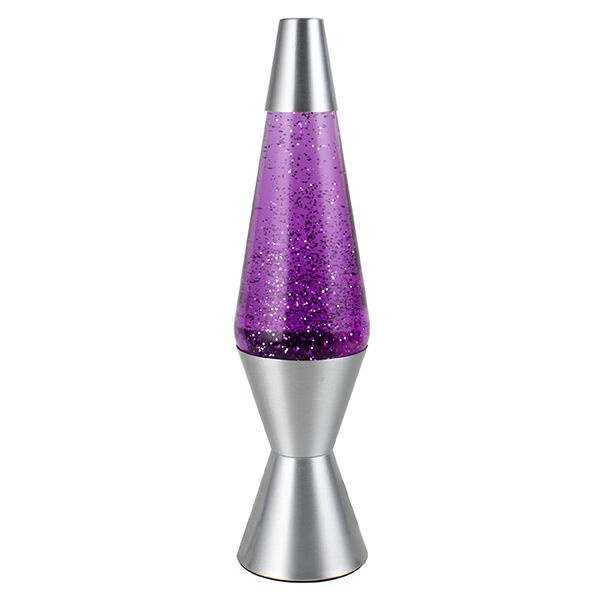 LMD Purple-Pink Glitter Lava Lamp Style Silver Retro Novelty Room Lighting 37cm