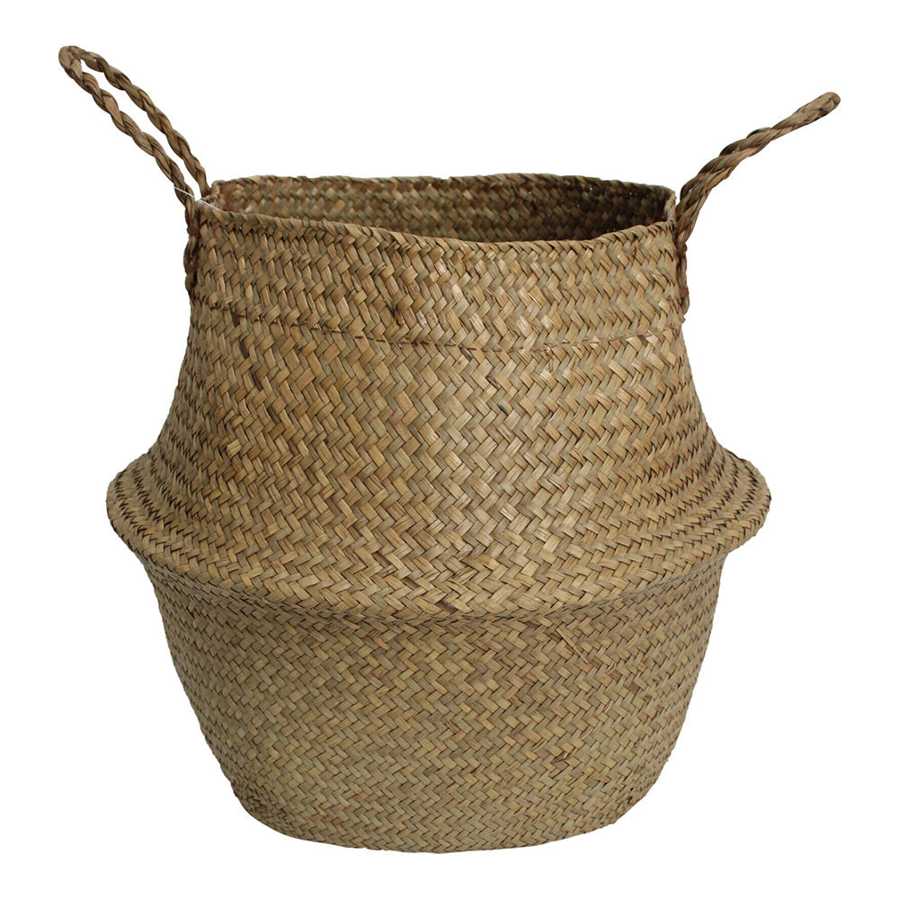 LVD Straw 39cm Woven Belly Basket w/ Handle Laundry/Planter Storage Large Natural