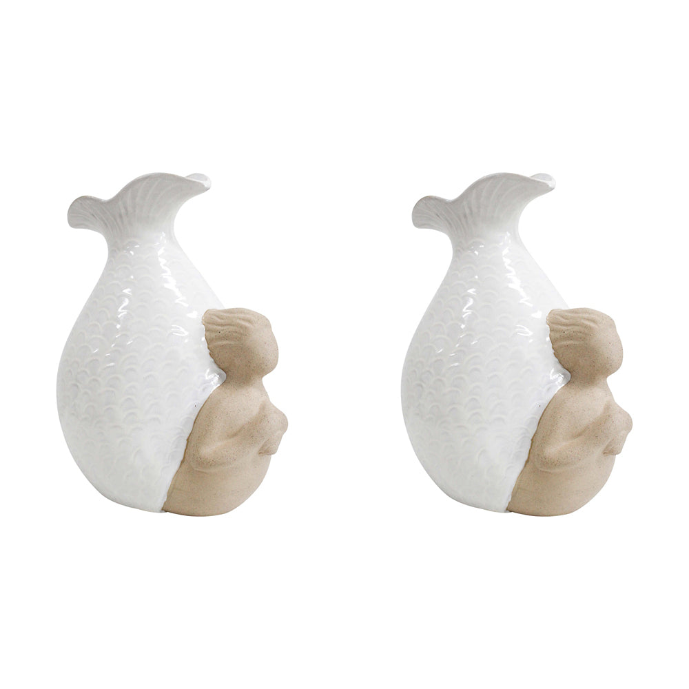 LVD Ceramic Flower Vase Mermaid Lola Decorative Tabletop Display Home Decor (2 Pack)