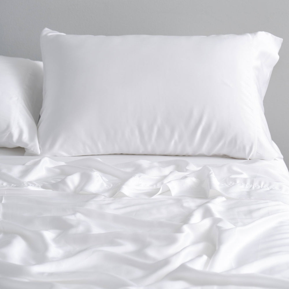 Canningvale Size Luxury Lustro Bamboo Bed Sheet Set White