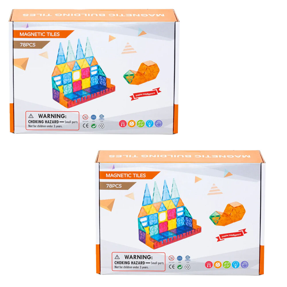 Gem Toys 78 Pcs Durable Building Magnetic Tiles/3D Puzzle w/Storage Bag 3y+ (2 Pack)