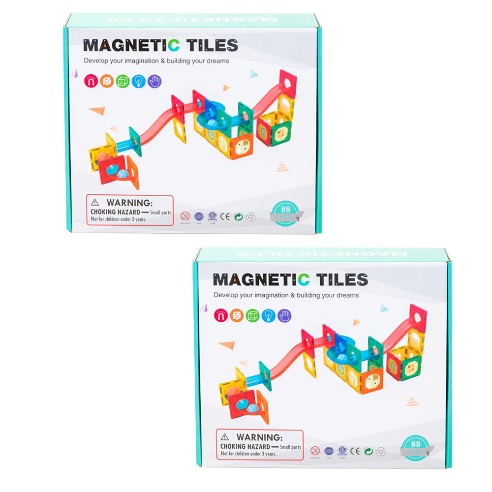 Gem Toys 88 Pcs Magnetic Building Tiles w/Marble Run Pipes w/Storage Bag 3y+ (2 Pack)