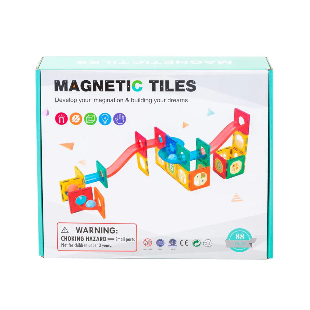 Gem Toys 88 Pcs Magnetic Building Tiles w/Marble Run Pipes w/Storage Bag 3y+ (2 Pack) — image 2