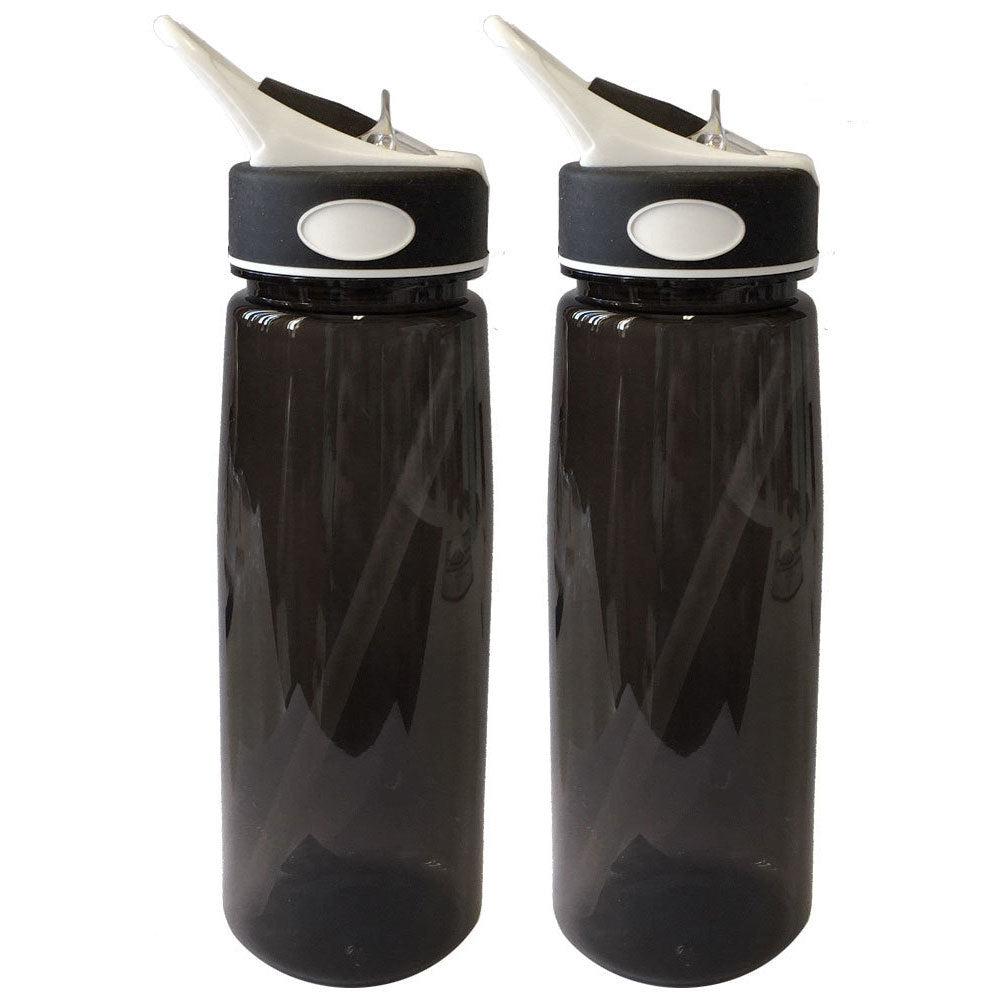 800ml Sucker Large Drinking Water/Juice Drinks Sports/Gym Bottle Straw Black (2 Pack)