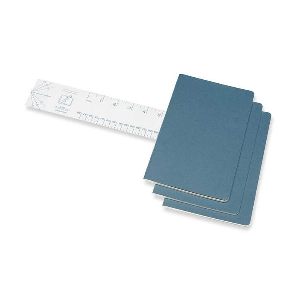 Moleskine Cahier Soft Cover Notebook/Journal Plain Set Brisk Blue Large (3 Pieces)