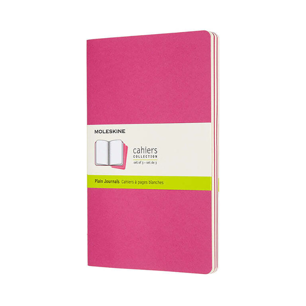 Moleskine Cahier Soft Cover Notebook/Journal Plain Set Kinetic Pink Large (3 Pieces)