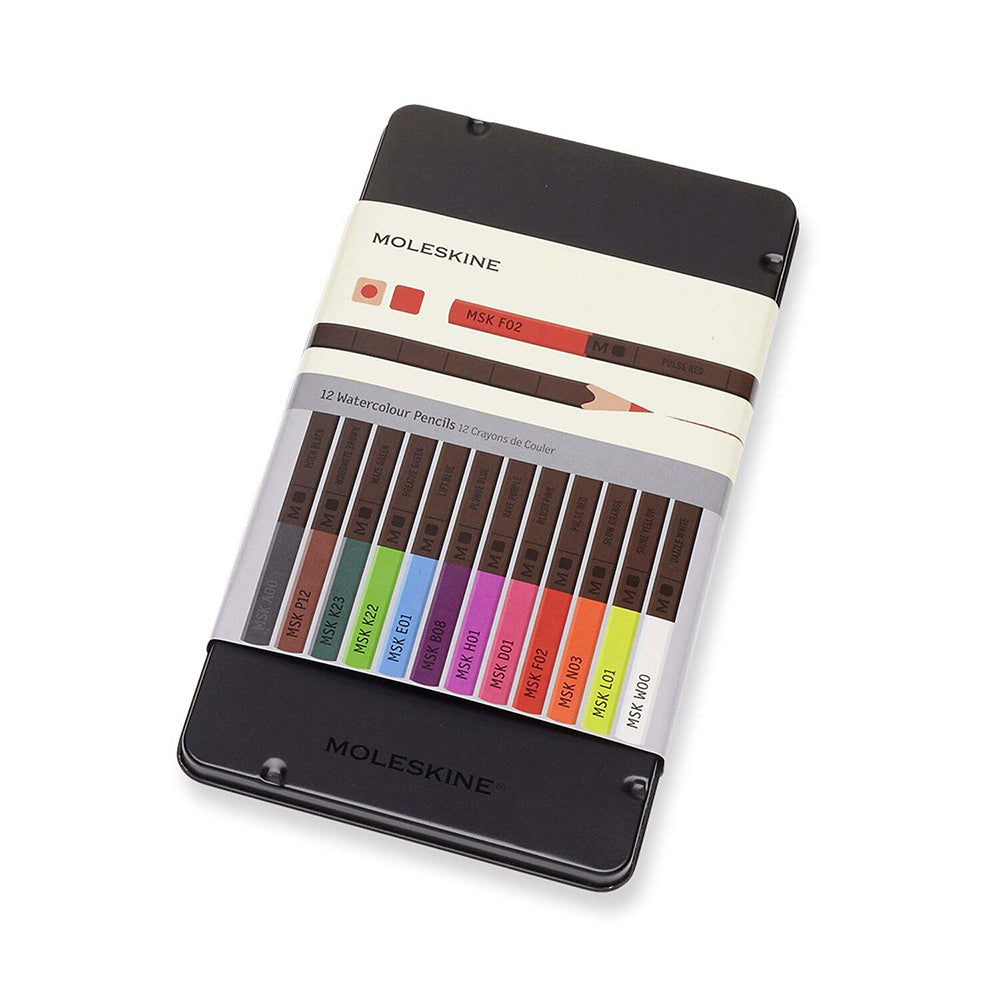 Moleskine Watercolour Coloured Pencils w/ Metal Case Set Art Stationery (12 Pieces)