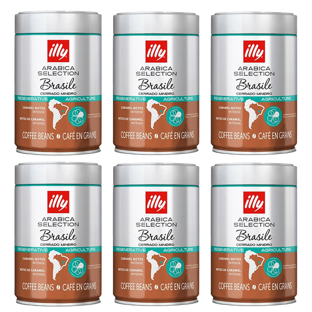 Illy Arabica Selection Brasil Whole Coffee Beans 250g Intense Caramel Notes (6 Pack)