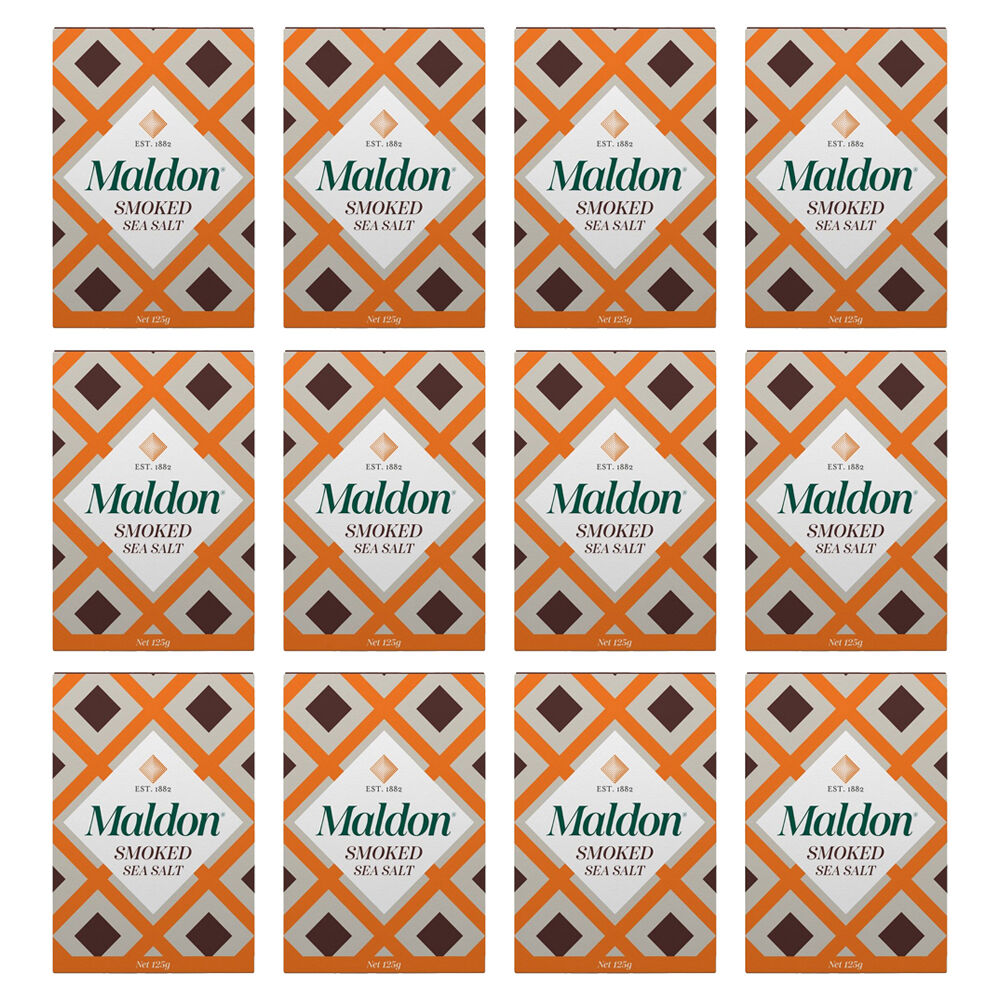 Maldon Cold Lightly Smoked Crunchy Finishing Sea Salt for Fish/Meat 125g (12 Pack)