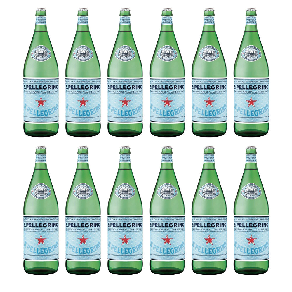 San Pellegrino Italian Sparkling Mineral Water Green Glass Bottle 1L (12 Pack)