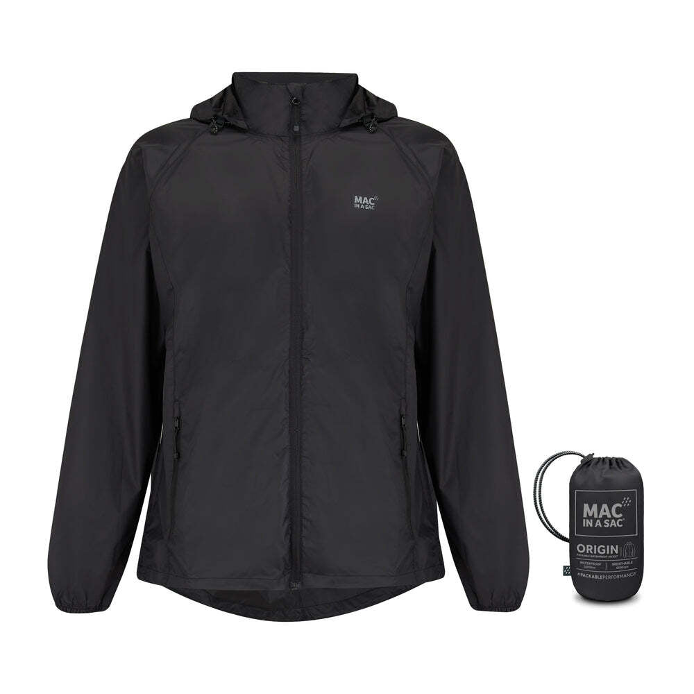 Mac in a Sac Packable Unisex Family Waterproof Outerwear Jacket Jet Black XS