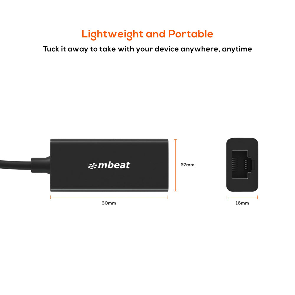 Mbeat Plug & Play Male USB-C to Female Gigabit LAN Ethernet RJ45 Adapter Black — image 3